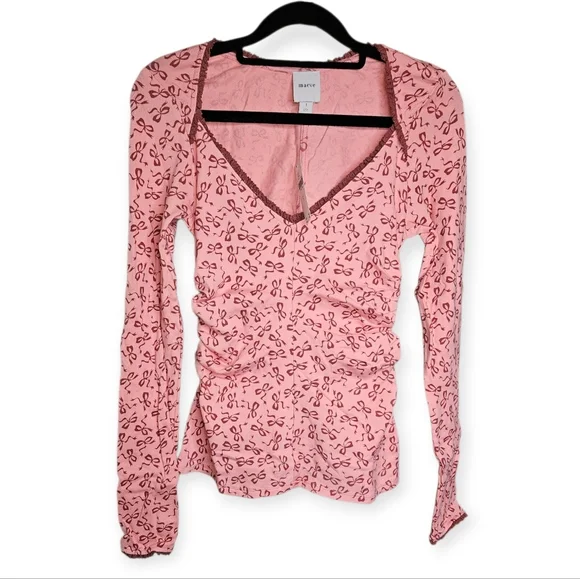 Maeve Lace Bow Print V-Neck Top, Size S, NWT - Picture 4 of 8